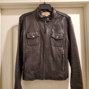 Michael Kors Black Leather Moto Jacket Size XL